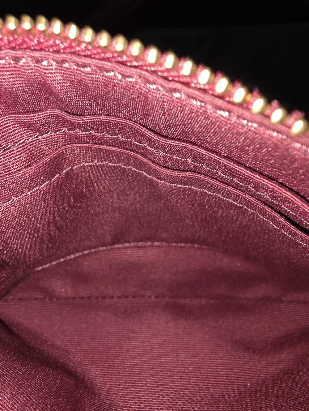 Coach Metallic Burgundy Leather Wristlet with Gold Logo